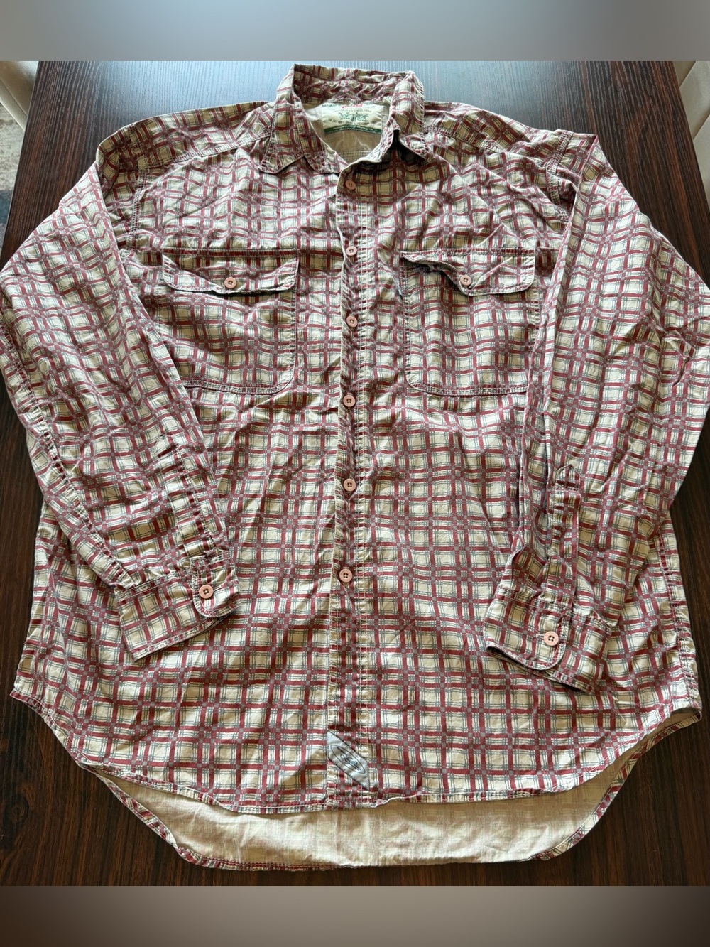 Levis Mens Red Plaid Vintage 90s Flap Pockets Casual Button Down Shirt Size L